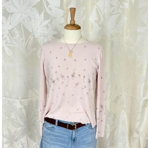 Villager Petite Pink Floral Knit Sweater Long Sleeve Crew Neck Acrylic PL